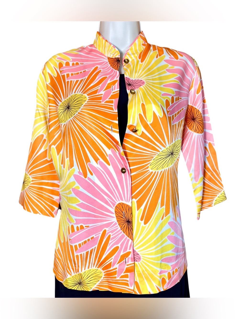 Vintage Psychedelic Flower Power Button Down Top Robbie of California Fabritique